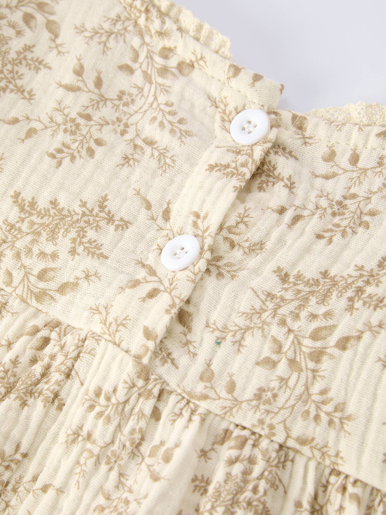 Vintage Khaki Floral Outfit Long Sleeve Romper