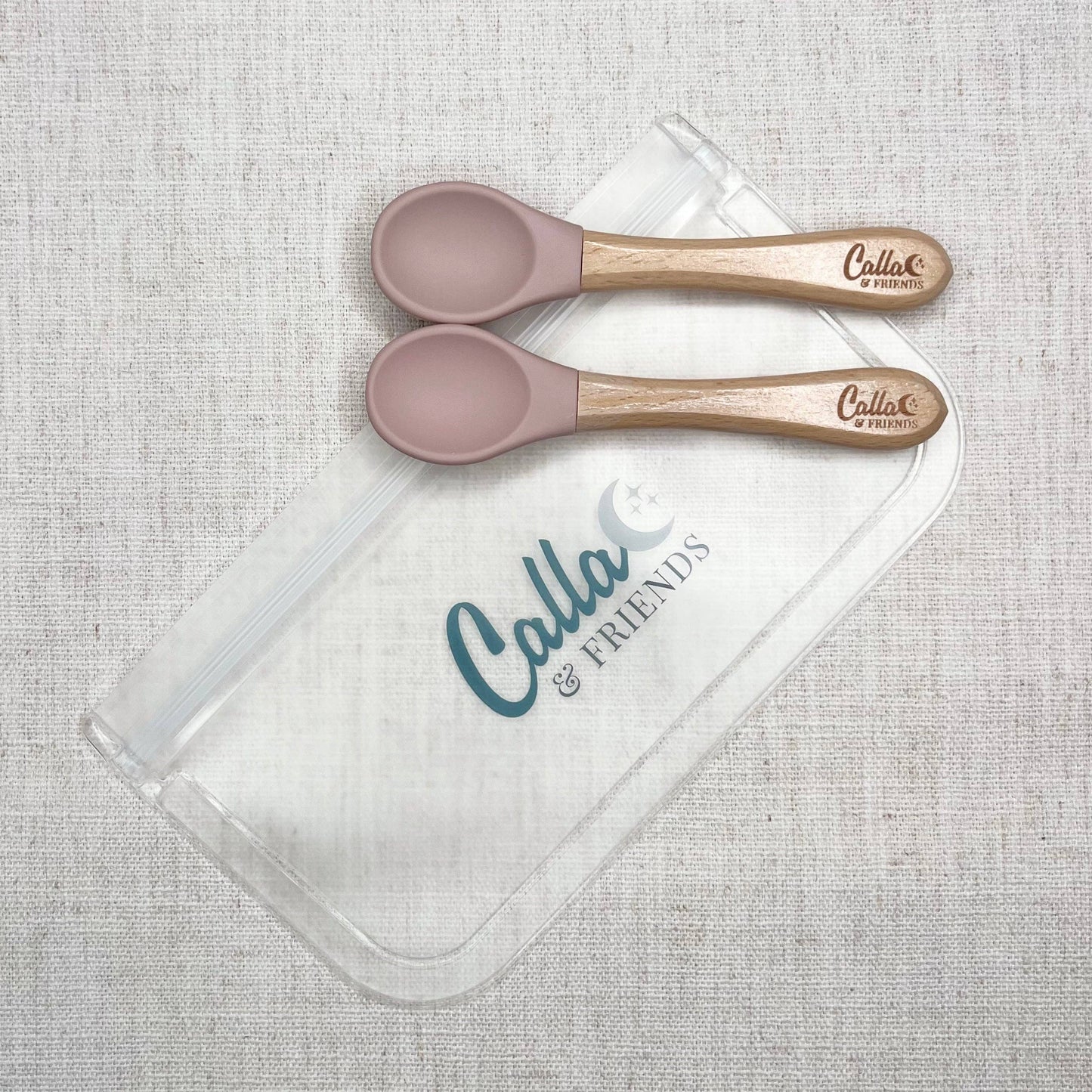 Silicone & Beechwood Toddler Spoons Set: Petal Pink