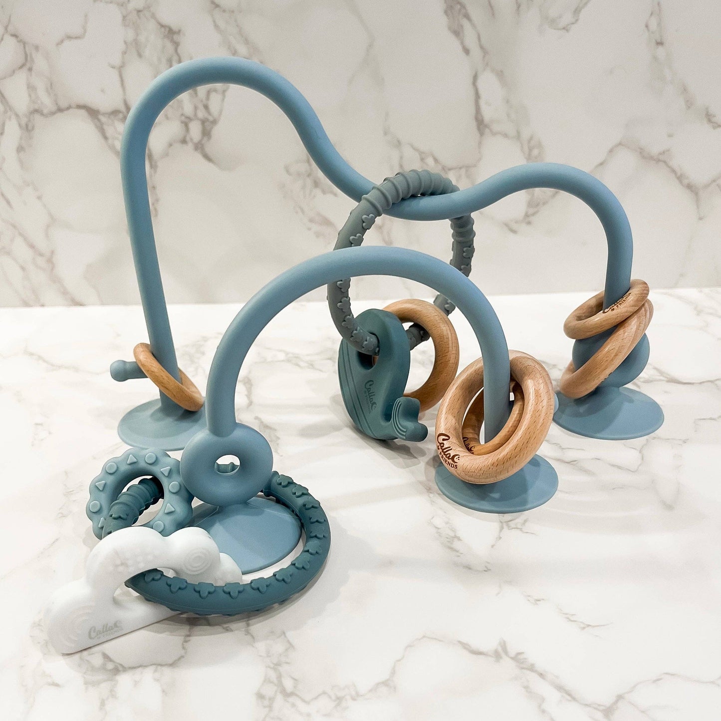 Whale Silicone & Beechwood Teether: Slate Blue