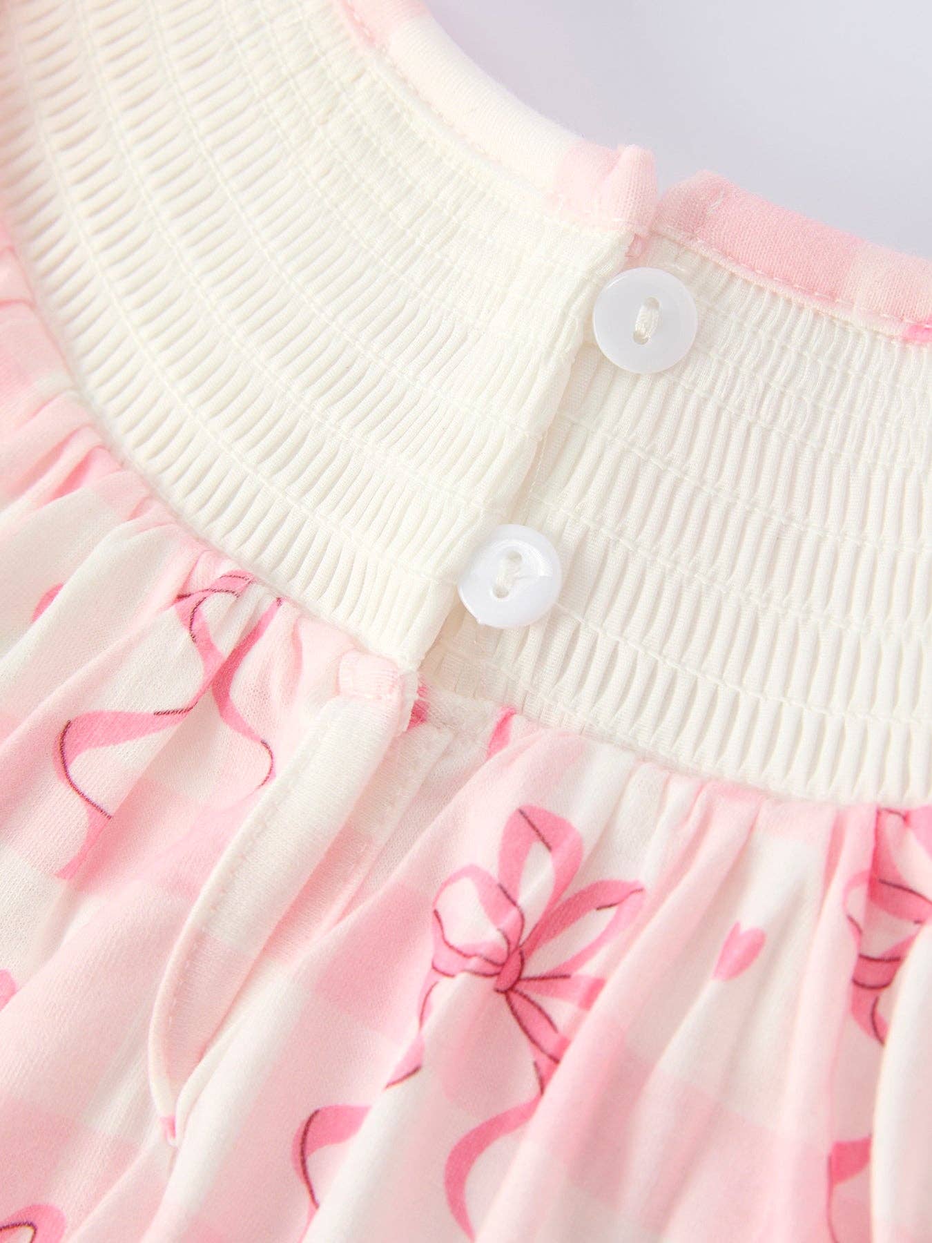 Spring Pink Bow Teddy Smocked Embroidery Baby Girls Bloomers Set