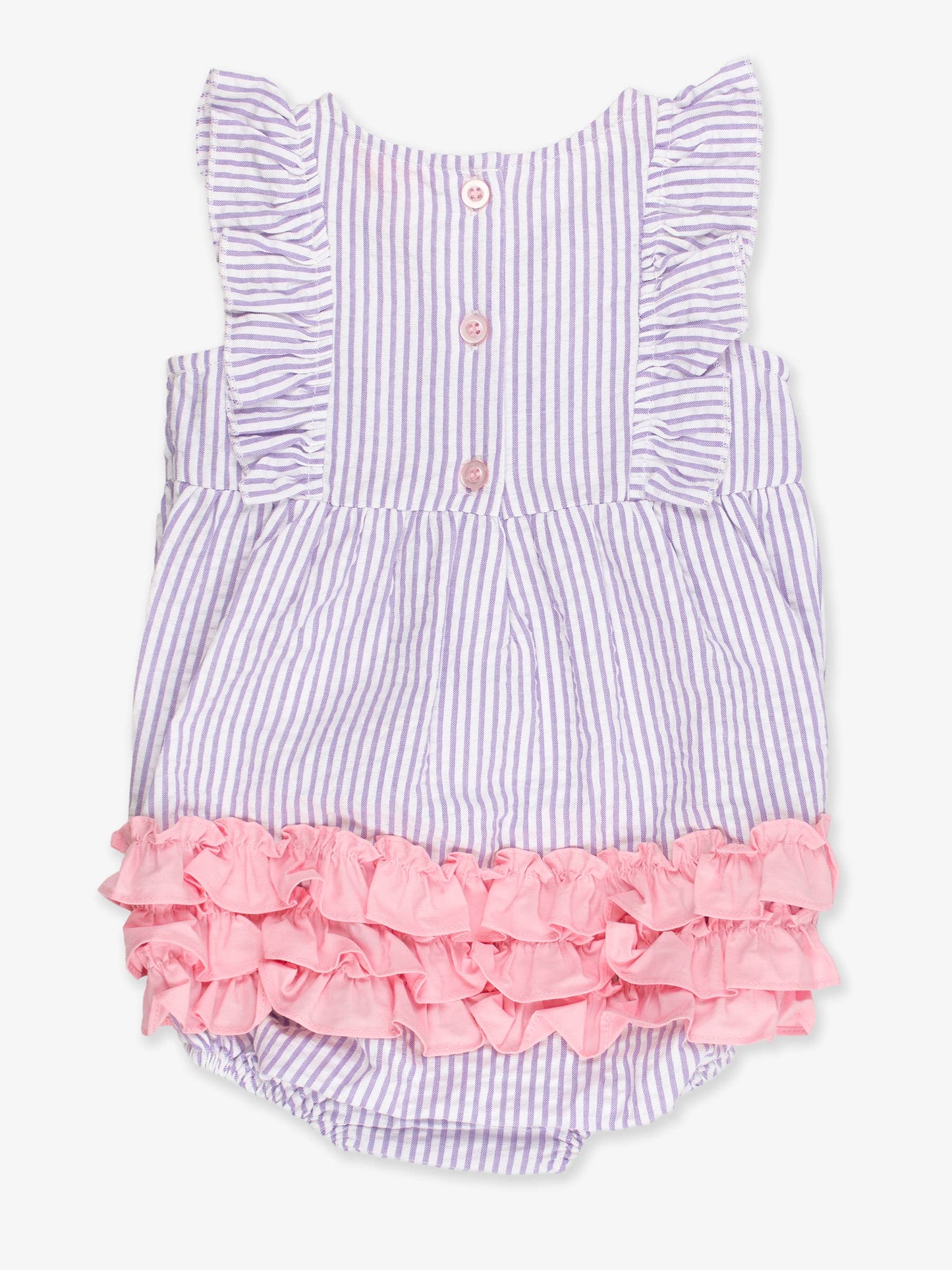 Baby Girls Wisteria Purple Signature Seersucker Classic Ruffle Bubble Romper