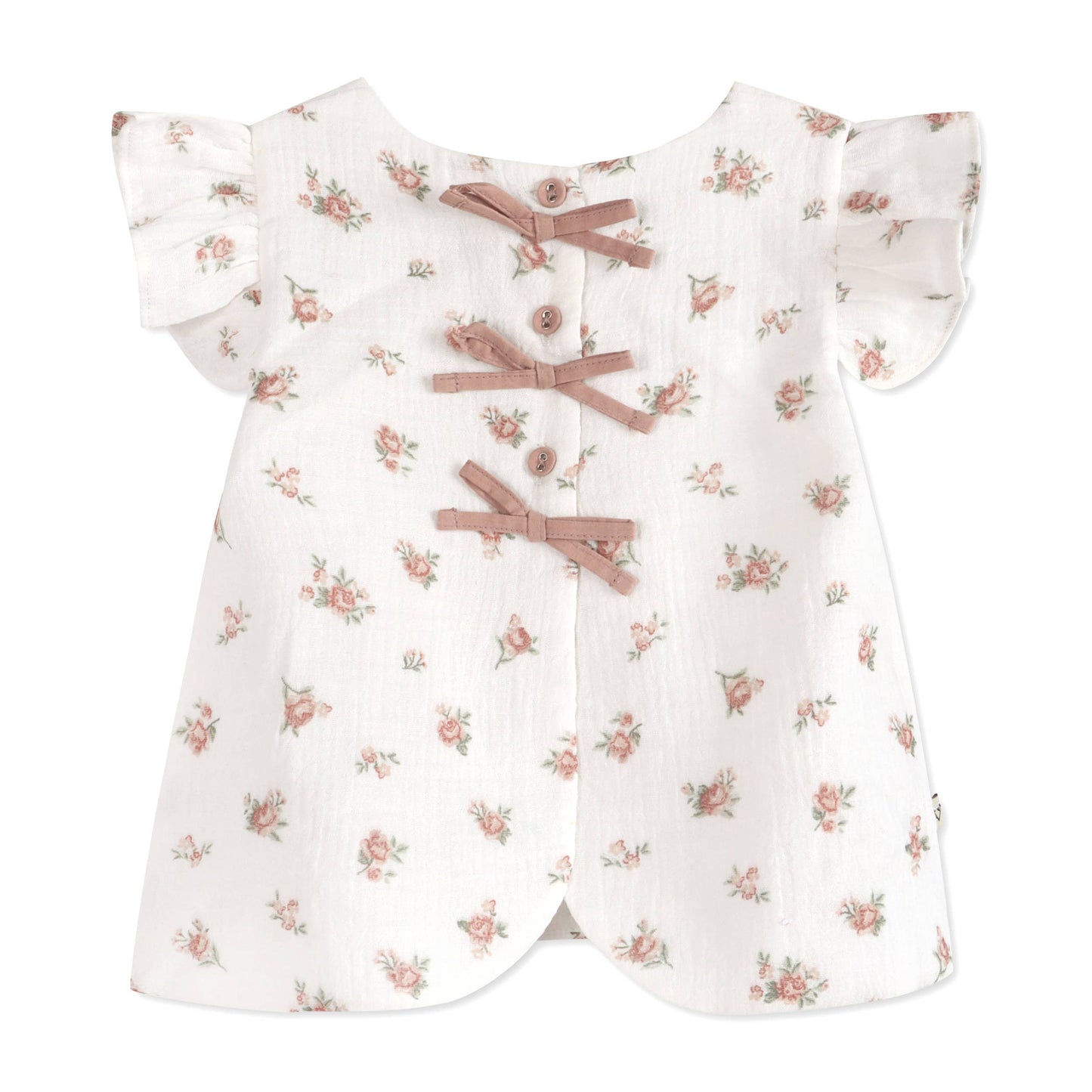 Tea Rose Floral Ruffle Sleeve Baby Top + Bloomer (Organic)