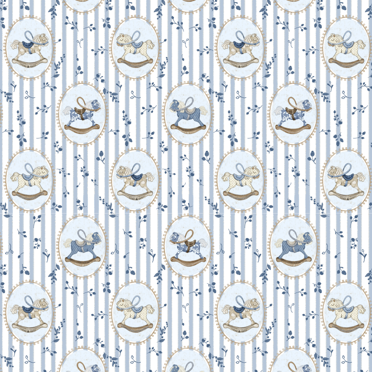 Blue Rocking Horse Muslin Blanket