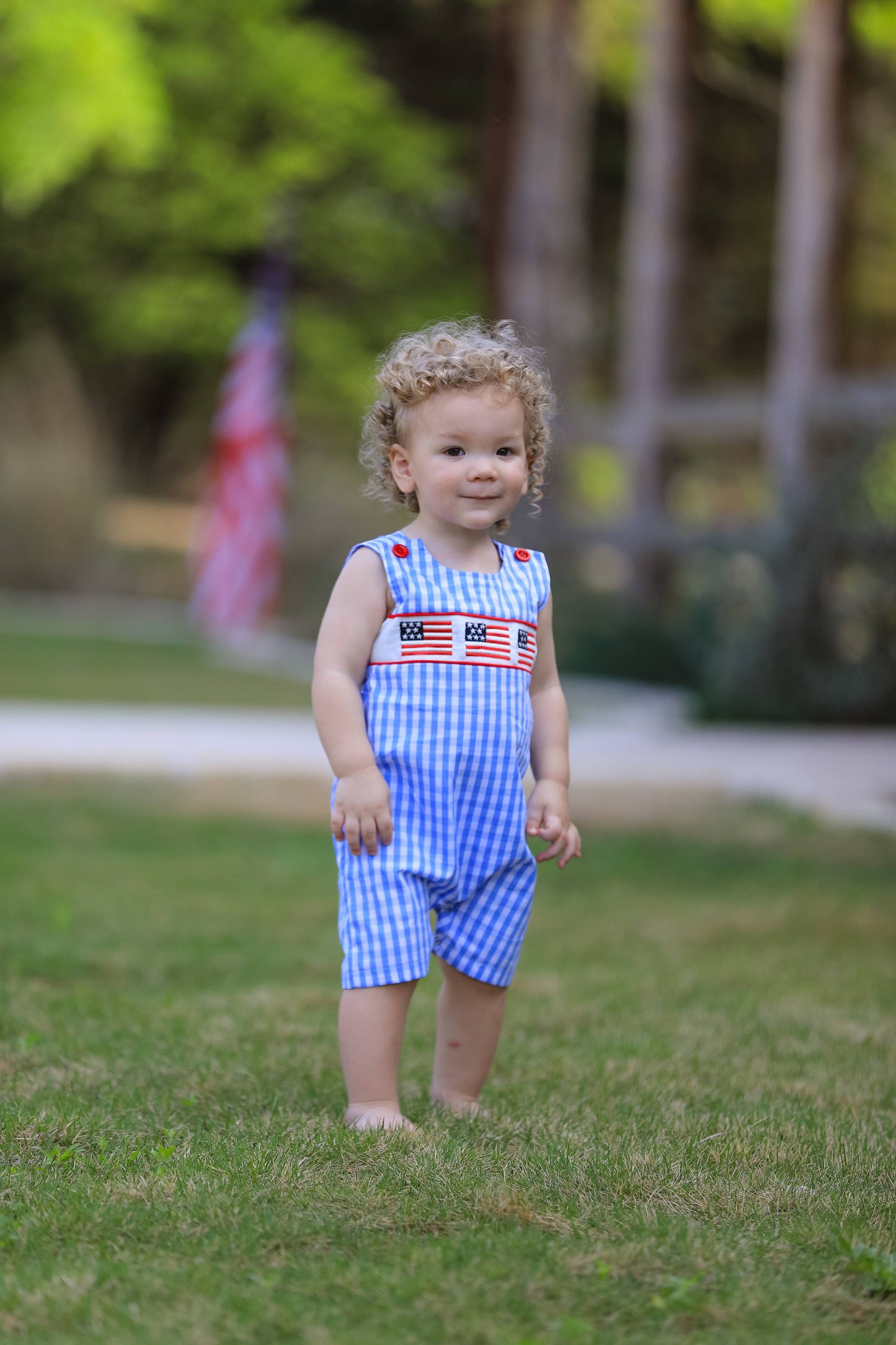 4th of july Flag Embroidery Smocked Boys Romper