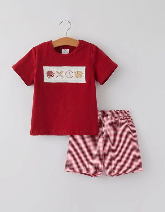 Baseball Boys Smocked Embroidered 2 Piece Set