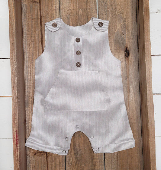 Boys Classic Summer Linen Romper: Tan Striped