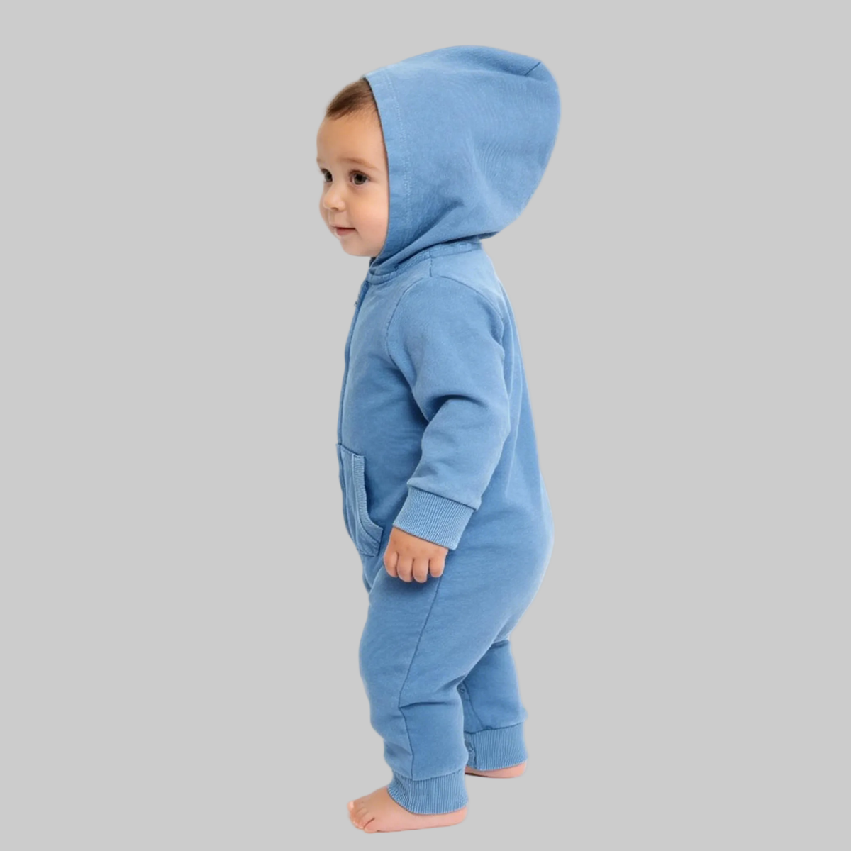 Kapital K Baby Navy Mineral Wash Hooded Fleece Romper Blue