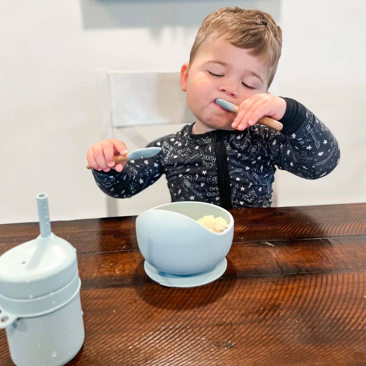 Silicone & Beechwood Toddler Spoons Set: Petal Pink