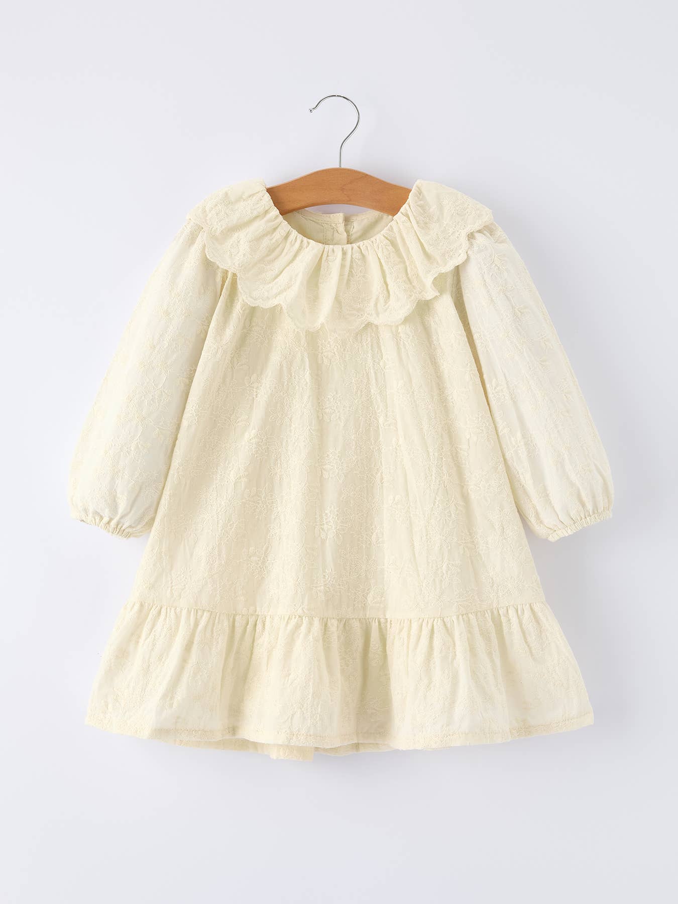 Long-Sleeved Embroidered Baby Doll Collar Dress