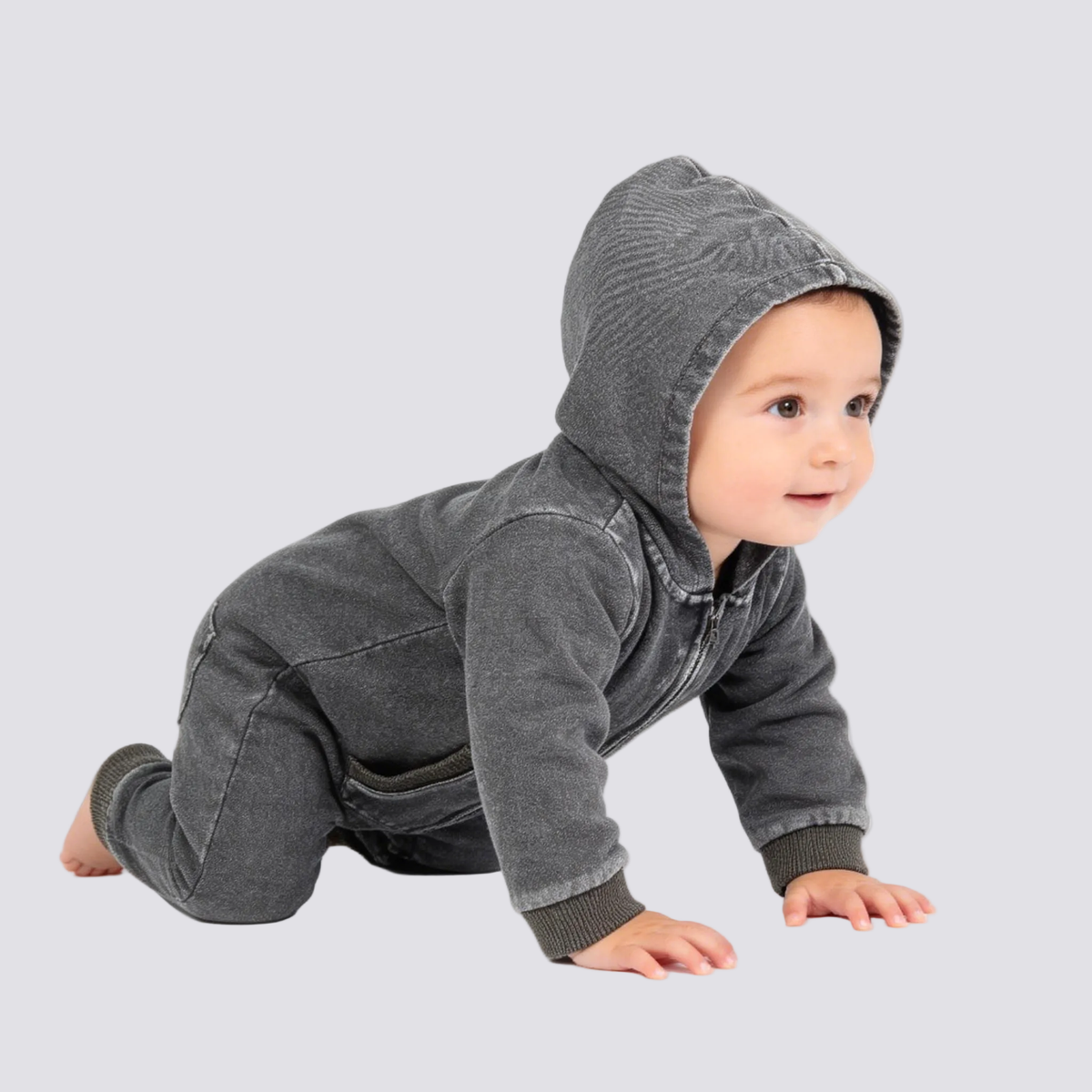 Kapital K Baby Black Mineral Wash Hooded Fleece Romper