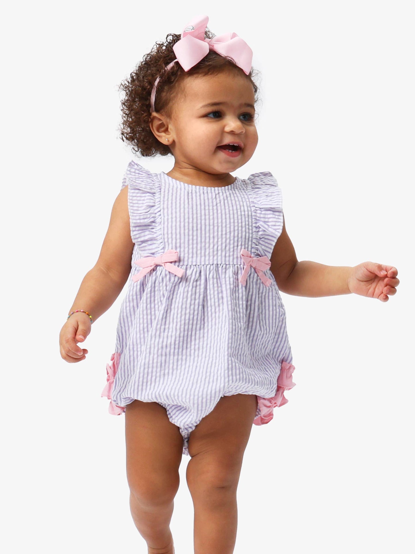 Baby Girls Wisteria Purple Signature Seersucker Classic Ruffle Bubble Romper