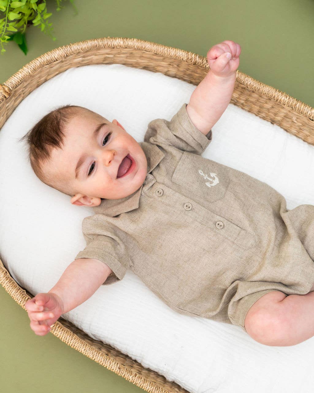 Riley Anchor Baby Romper (Natural Linen Blend)