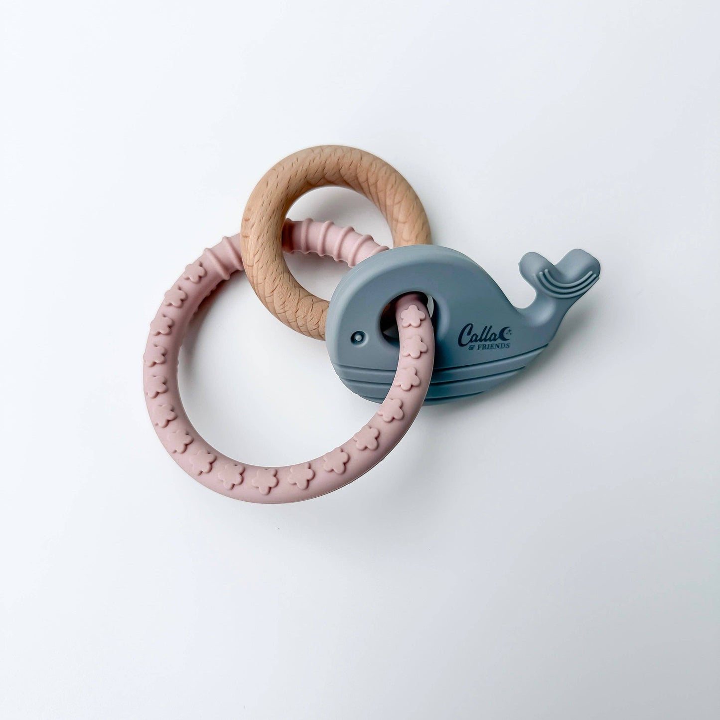 Whale Silicone & Beechwood Teether: Slate Blue