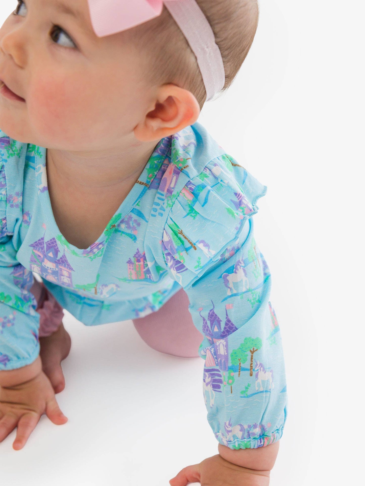Baby Girls Once Upon a Castle Knit Long Sleeve Flutter Bubble Romper