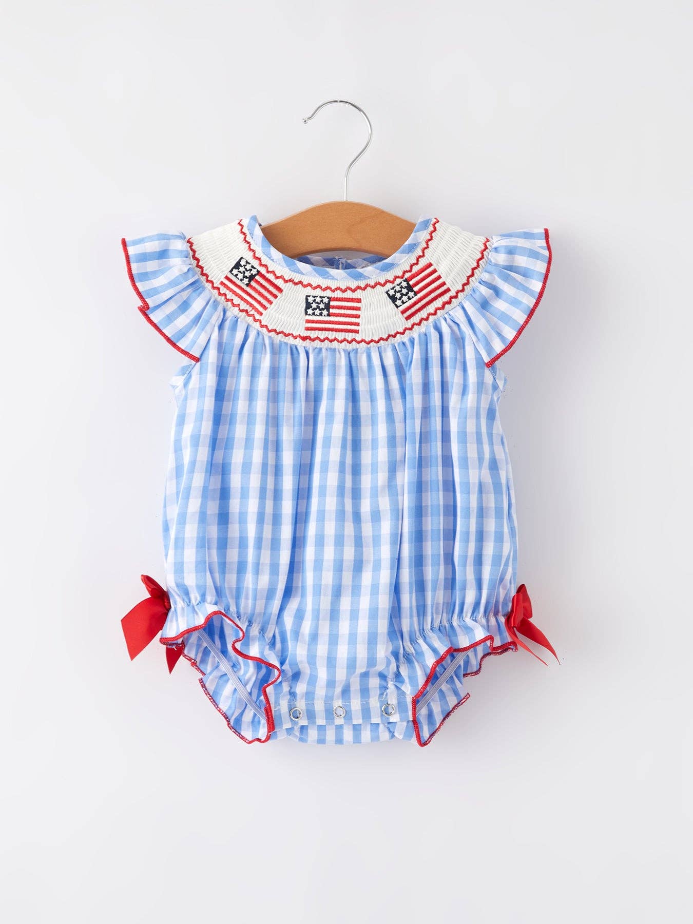 4th of july Flag Embroidery Smocked Girls Romper