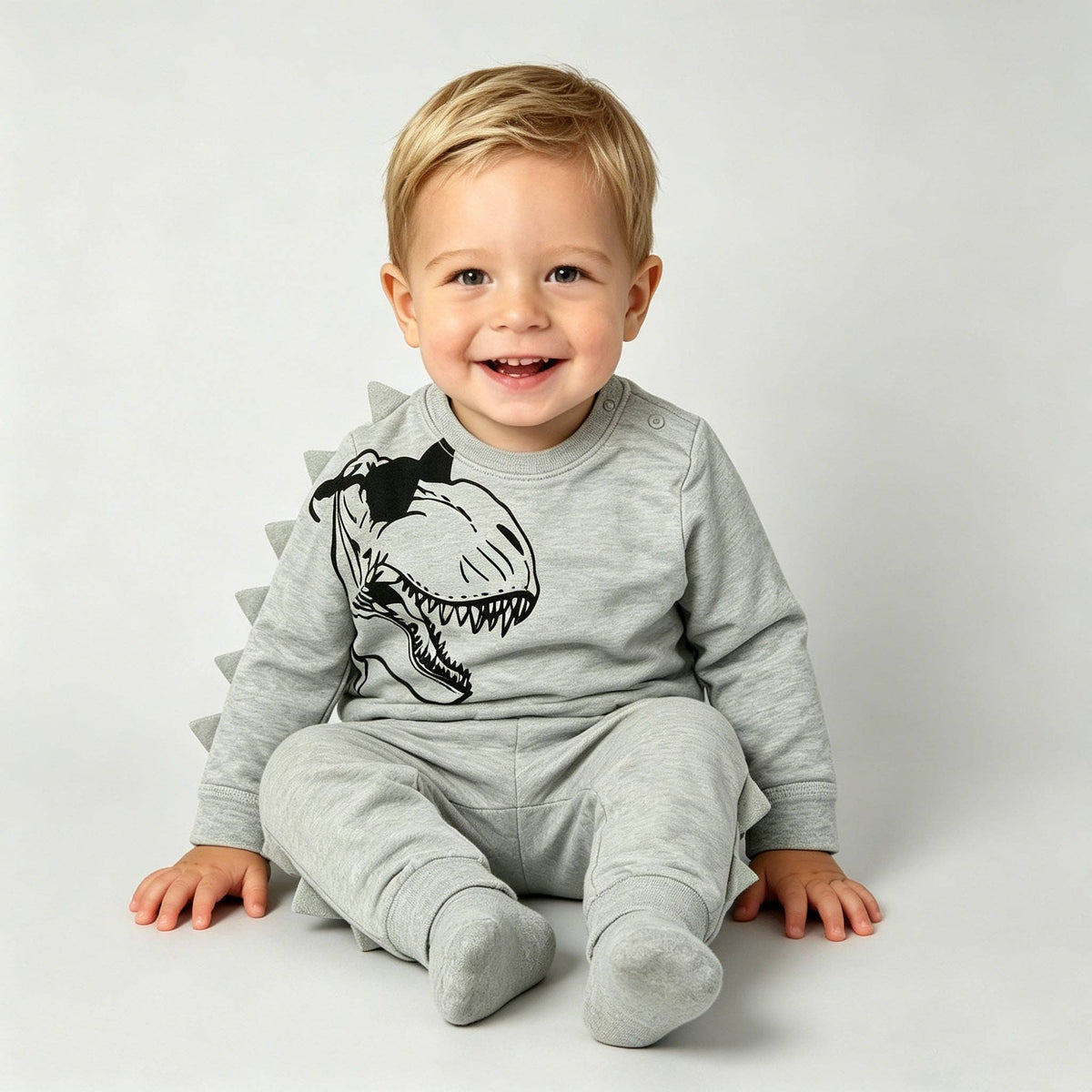 Kapital K Baby Boys Gray 3D Dinosaur Sweatshirt & Joggers Set