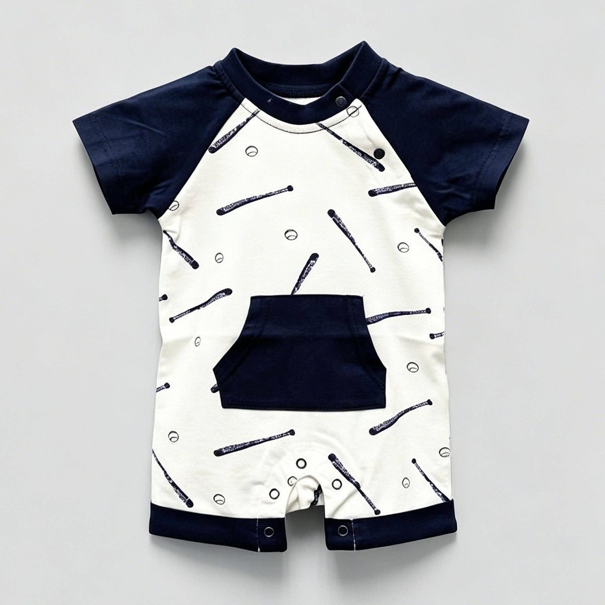 Kapital K Baby Boys White & Navy Baseball Raglan Romper