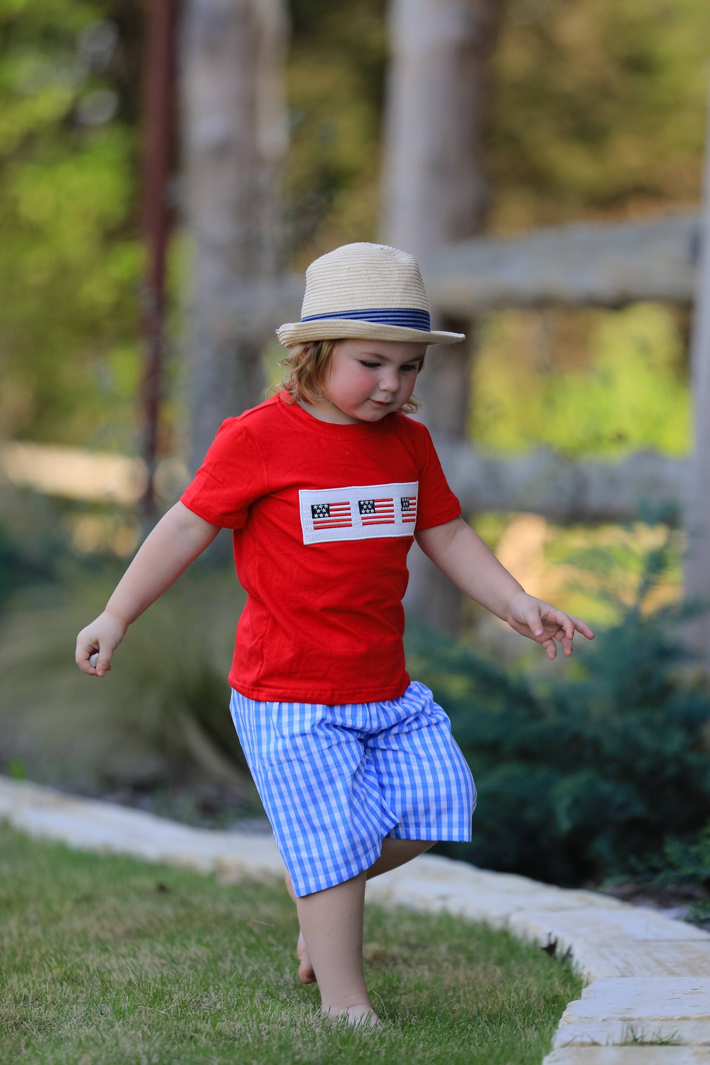 4th of july Flag Embroidery Smocked Boys Set
