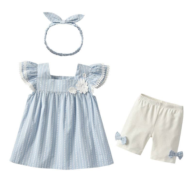 Baby Girl Blue Top and Bow Shorts Set
