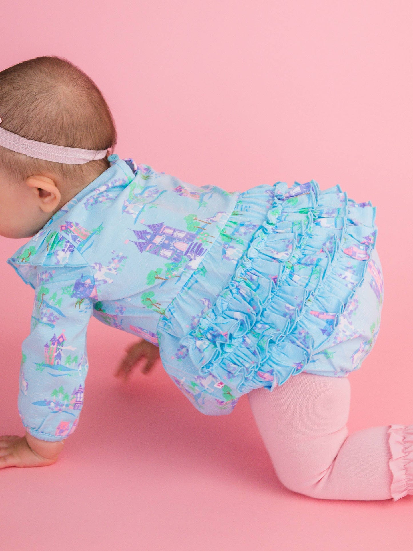 Baby Girls Once Upon a Castle Knit Long Sleeve Flutter Bubble Romper