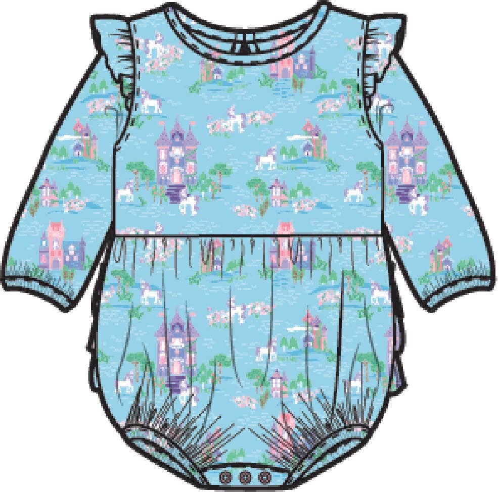 Baby Girls Once Upon a Castle Knit Long Sleeve Flutter Bubble Romper