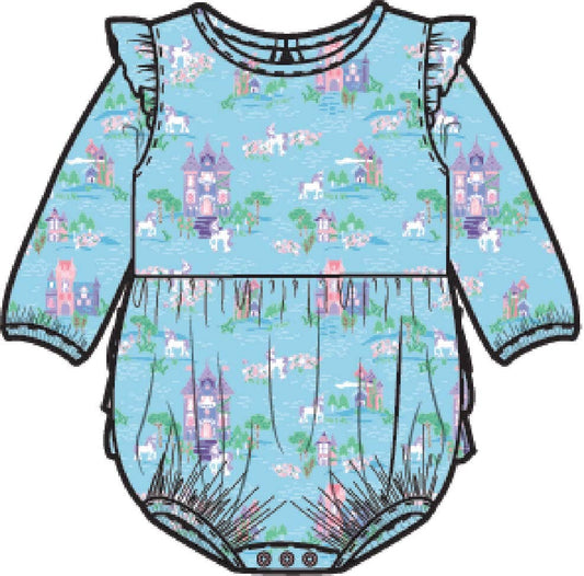 Baby Girls Once Upon a Castle Knit Long Sleeve Flutter Bubble Romper