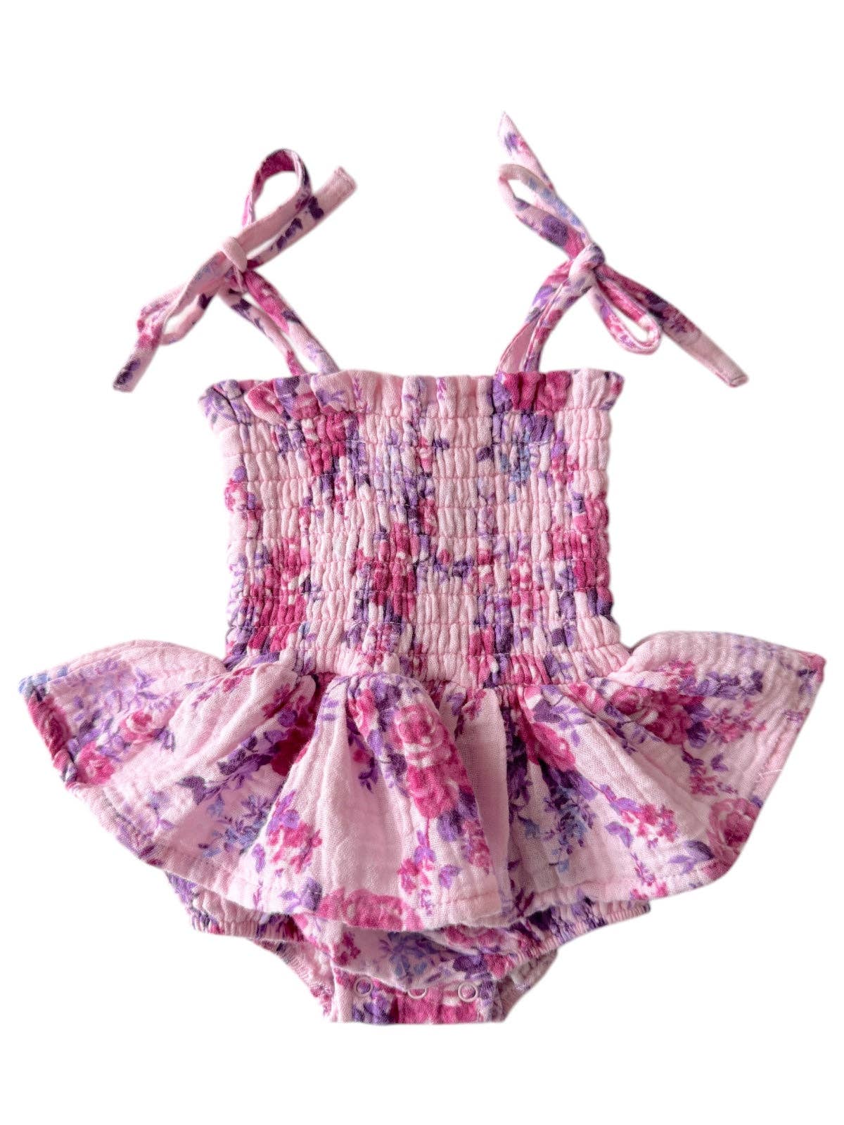 Muslin Smocked Bubble w/ Skirt, Violet Rose