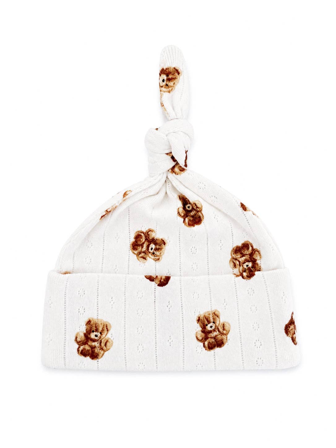 Teddy Bear / Organic Pointelle Beanie: 0 - 3 mo.
