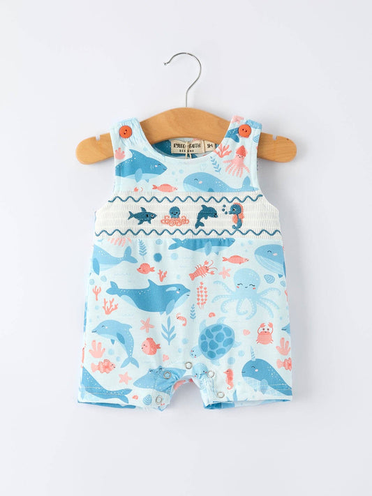 Marine Animal Smocked Embroidered Baby Boys' Romper