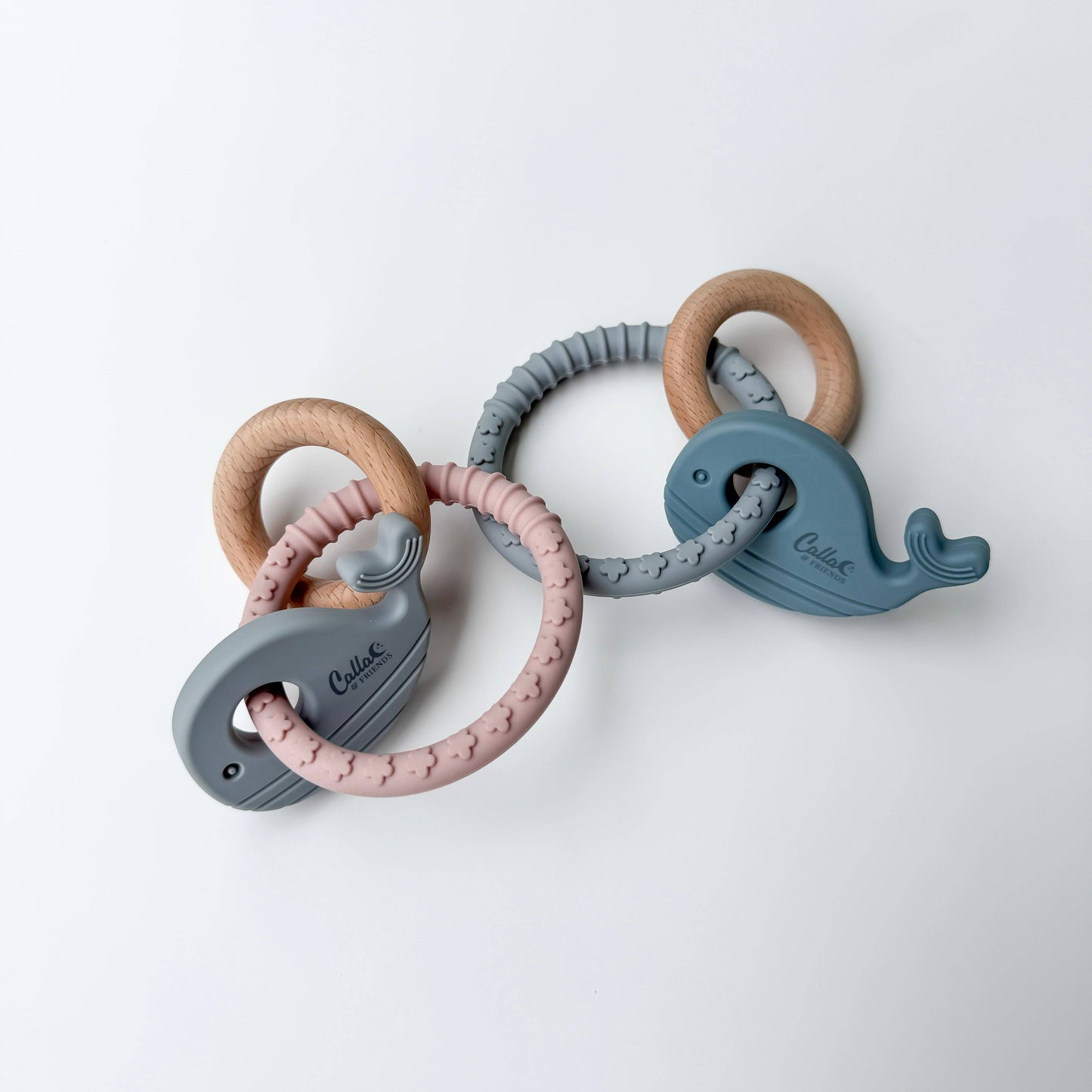 Whale Silicone & Beechwood Teether: Slate Blue