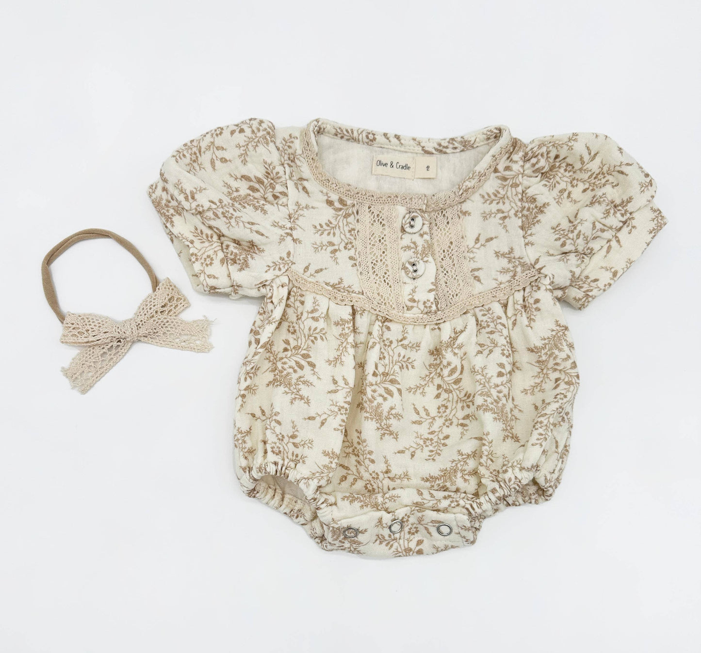 Elodie Short Sleeve Romper Set: 2pc Set (romper+Bow)