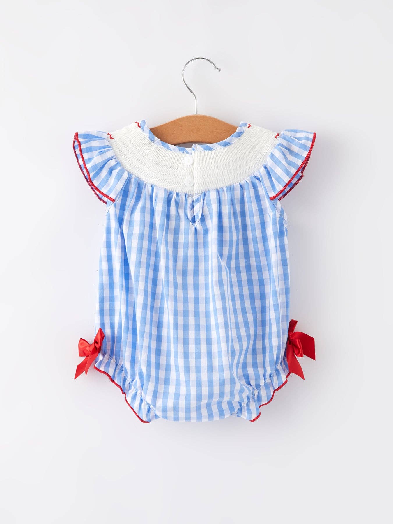 4th of july Flag Embroidery Smocked Girls Romper