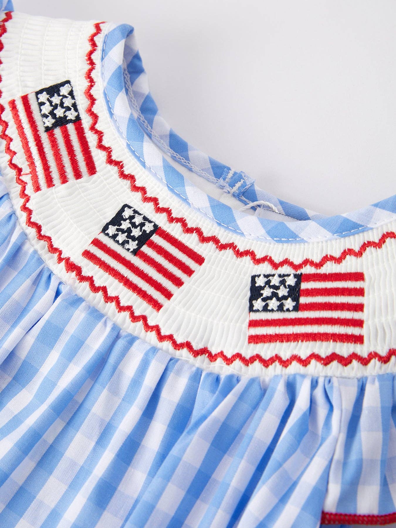 4th of july Flag Embroidery Smocked Girls Romper