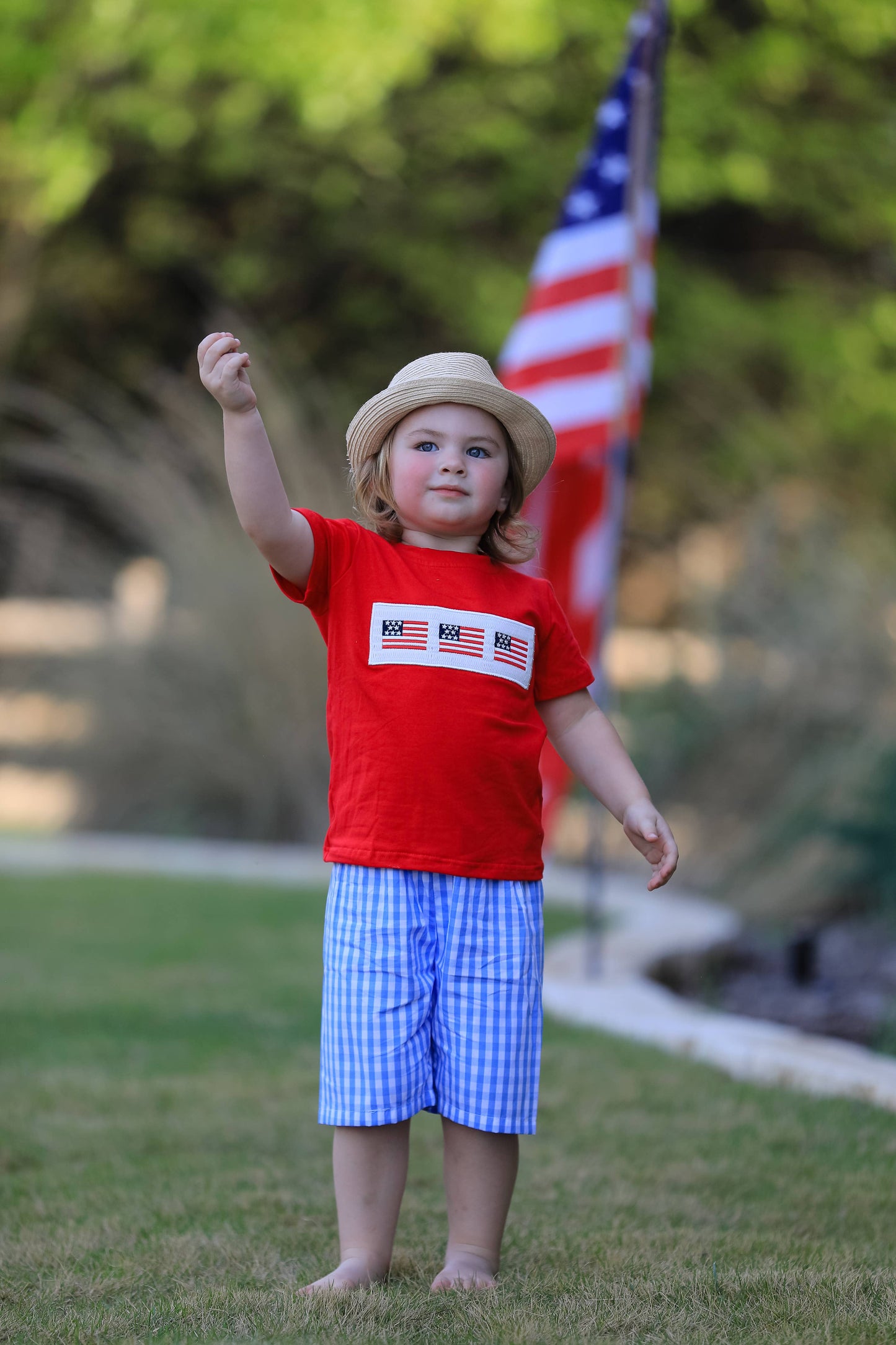 4th of july Flag Embroidery Smocked Boys Set