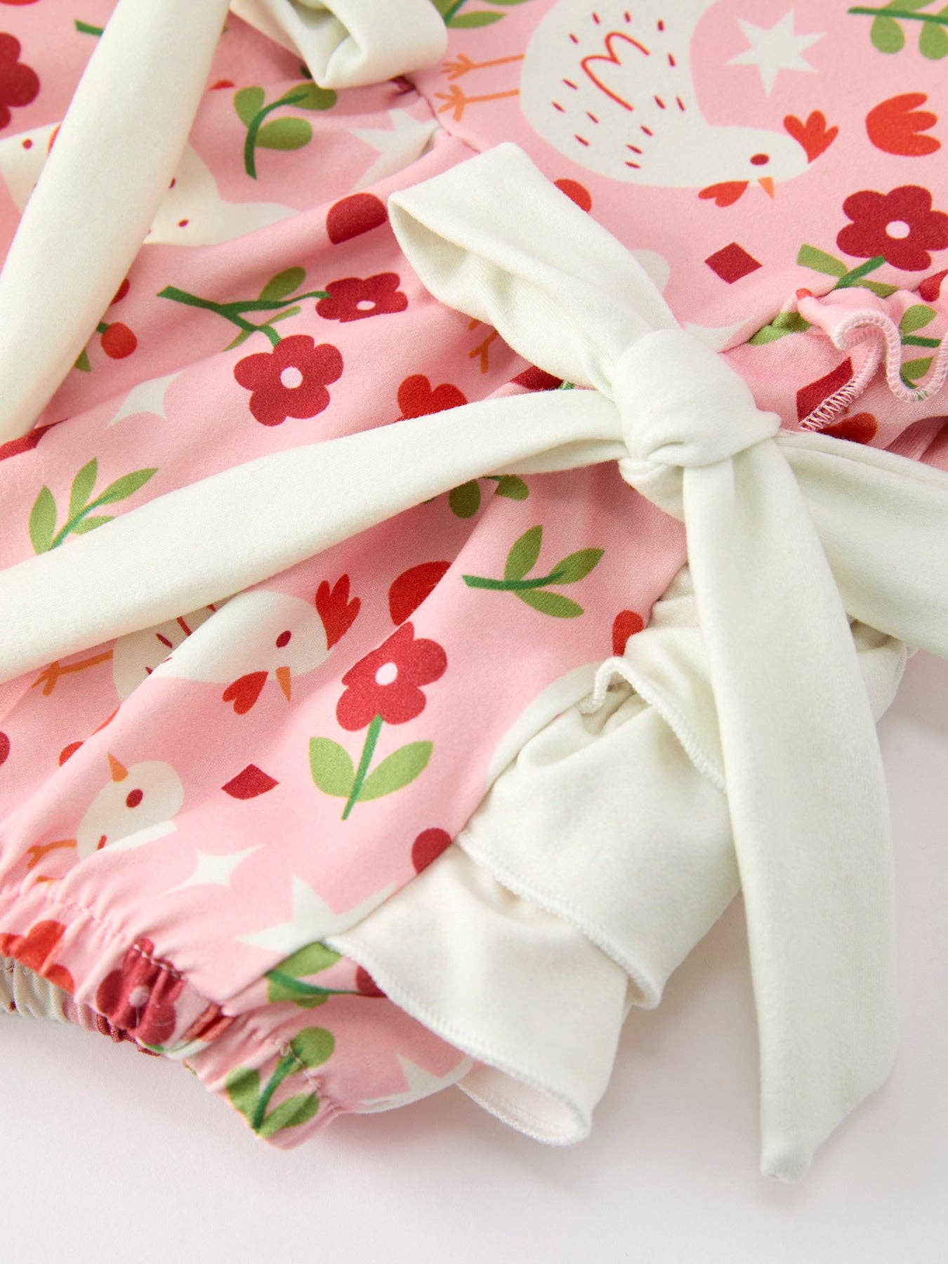 Spring Chicken Floral Girls Romper Bow Ruffle Strap Bubble