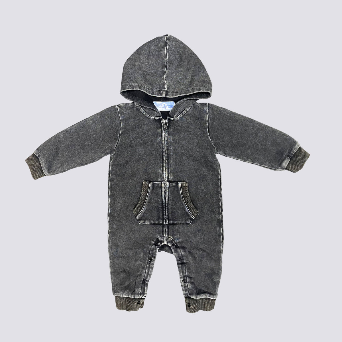 Kapital K Baby Black Mineral Wash Hooded Fleece Romper