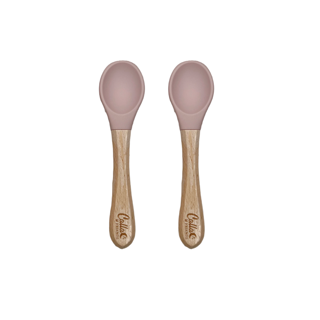 Silicone & Beechwood Toddler Spoons Set: Petal Pink