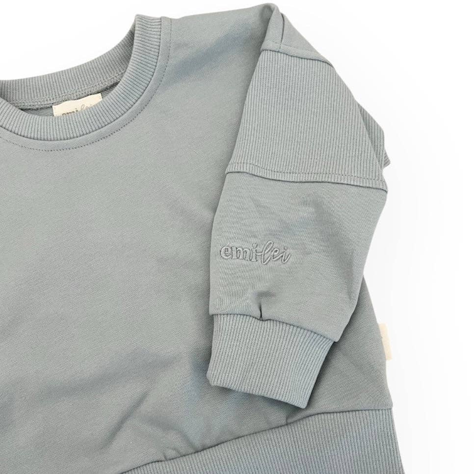 Crewneck Ribbed Block Sweatshirt & Short Set | Baby Blue