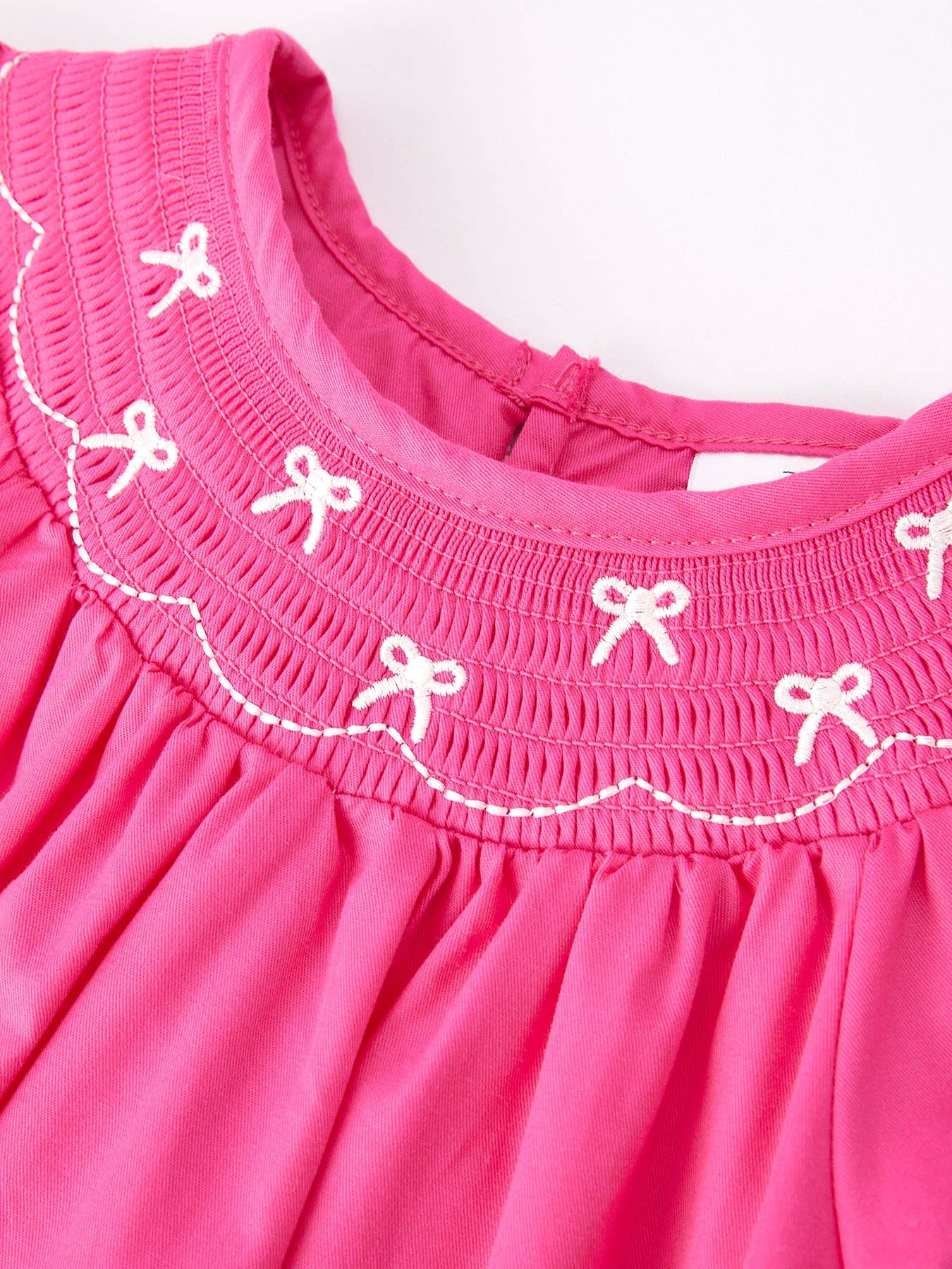Girls Bow Smocked Embroidery Hot Pink Dress