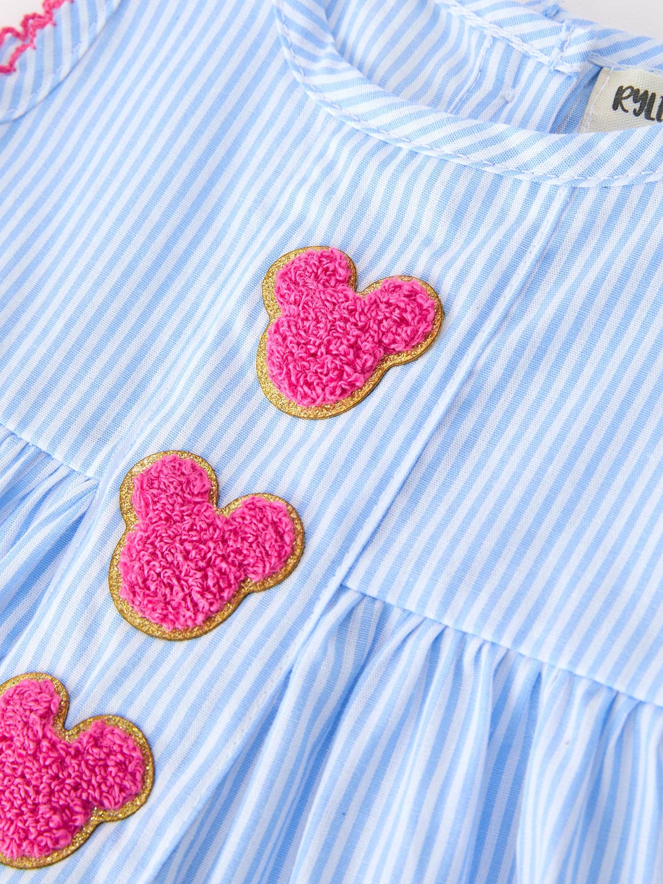 Blue Striped Girls Top Bloomer Set Chenille Patch Ruffle