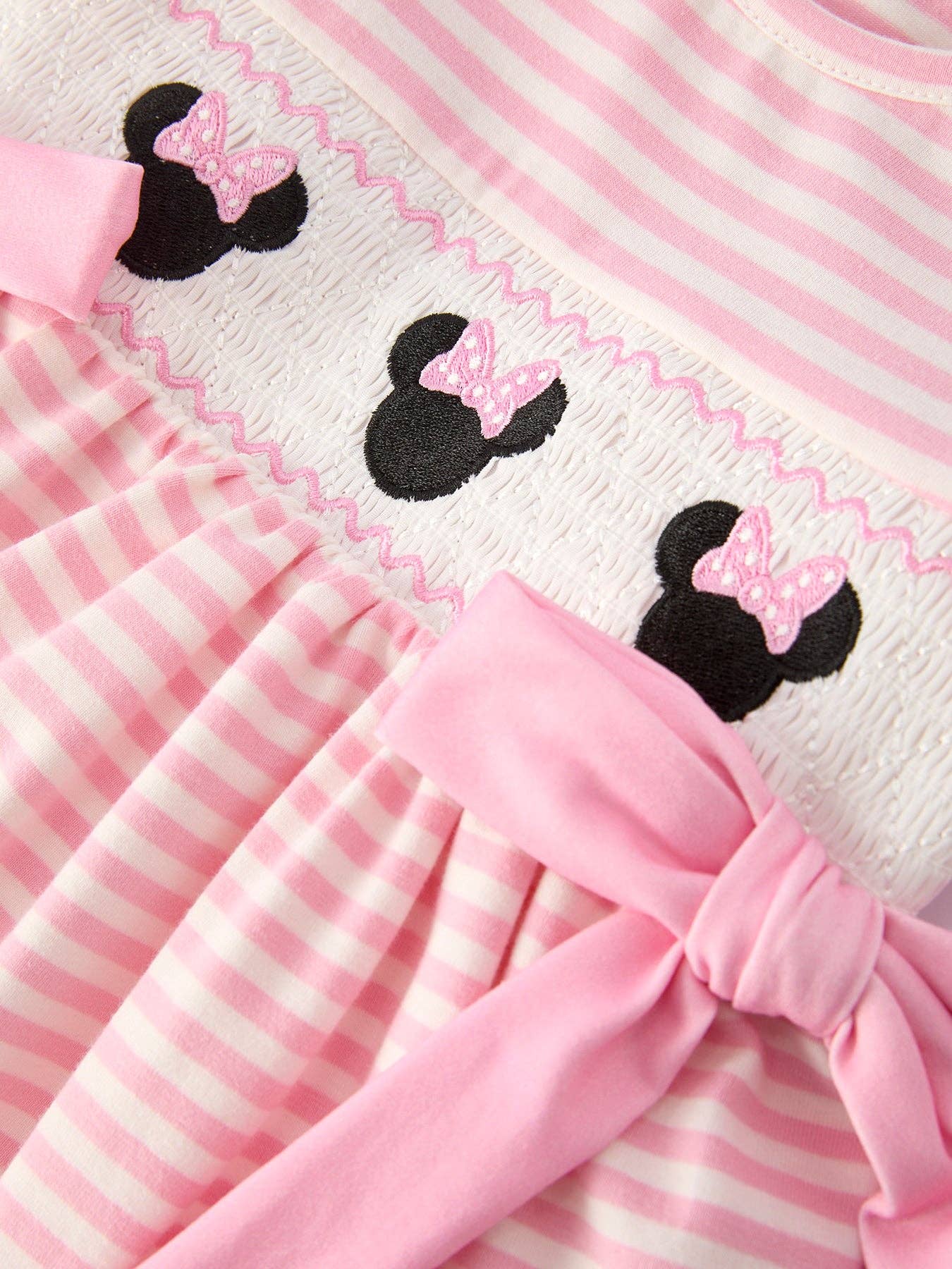Stripe Girls Dress Bow Smocked Ruffle Sleeve