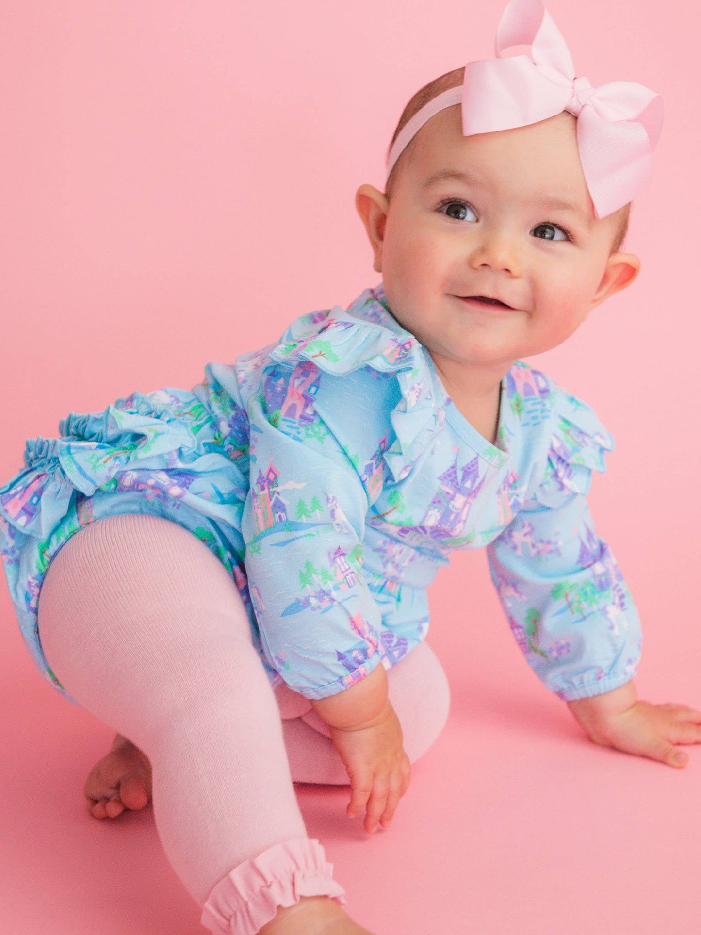 Baby Girls Once Upon a Castle Knit Long Sleeve Flutter Bubble Romper