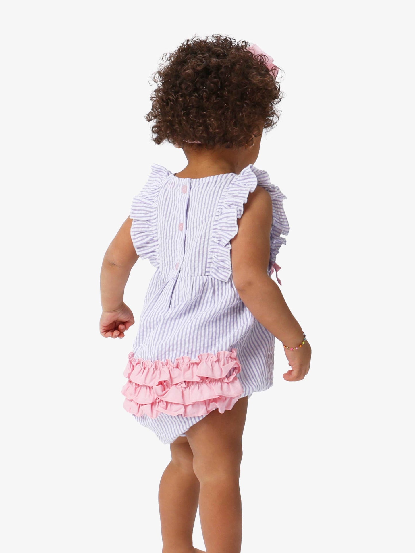 Baby Girls Wisteria Purple Signature Seersucker Classic Ruffle Bubble Romper