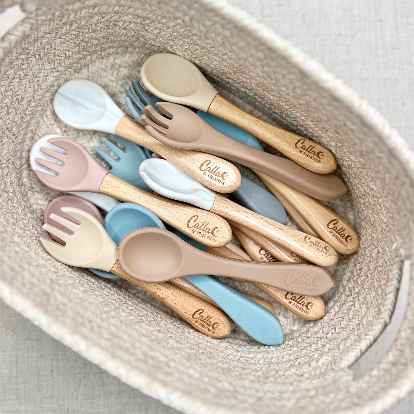 Silicone & Beechwood Toddler Spoons Set: Petal Pink