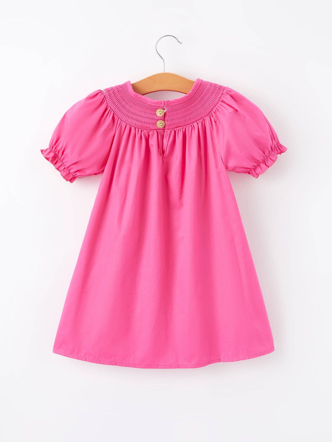 Girls Bow Smocked Embroidery Hot Pink Dress