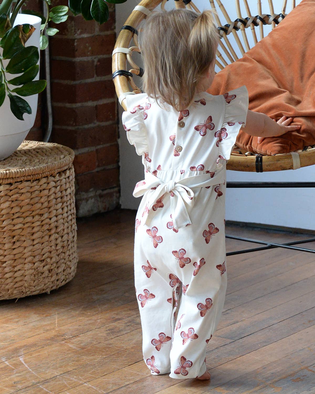 Baby Spring Flutter Long Romper- Butterflies