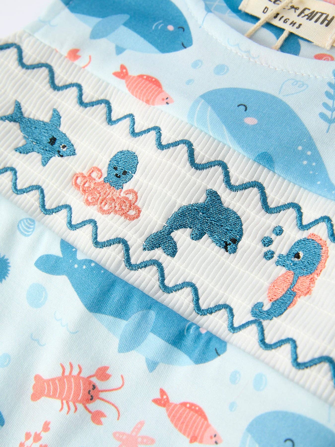 Marine Animal Smocked Embroidered Baby Boys' Romper
