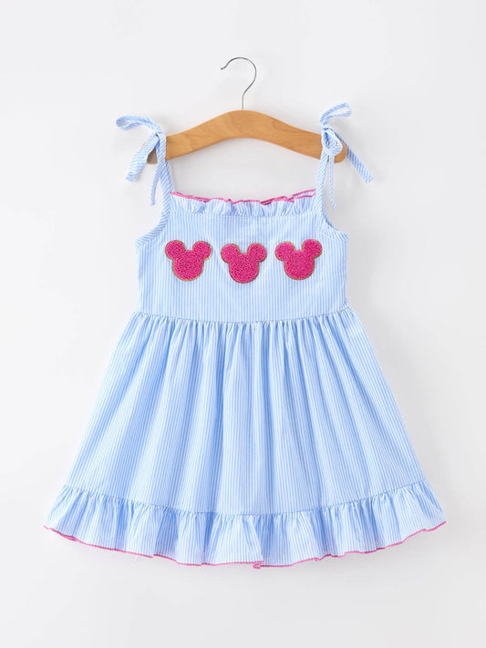 Summer Chenille Applique Stripe Girls Dress