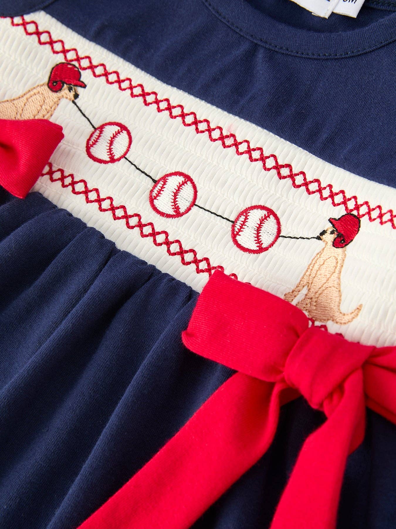 Baby Girls Bloomers Romper Set – Dog Baseball Smocked Embroidery Outfit