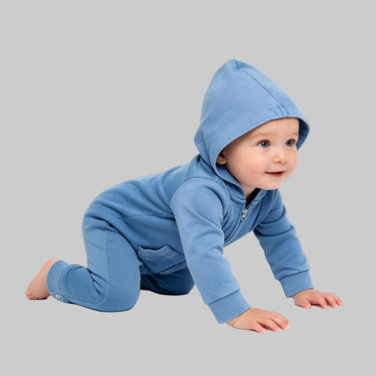 Kapital K Baby Navy Mineral Wash Hooded Fleece Romper Blue